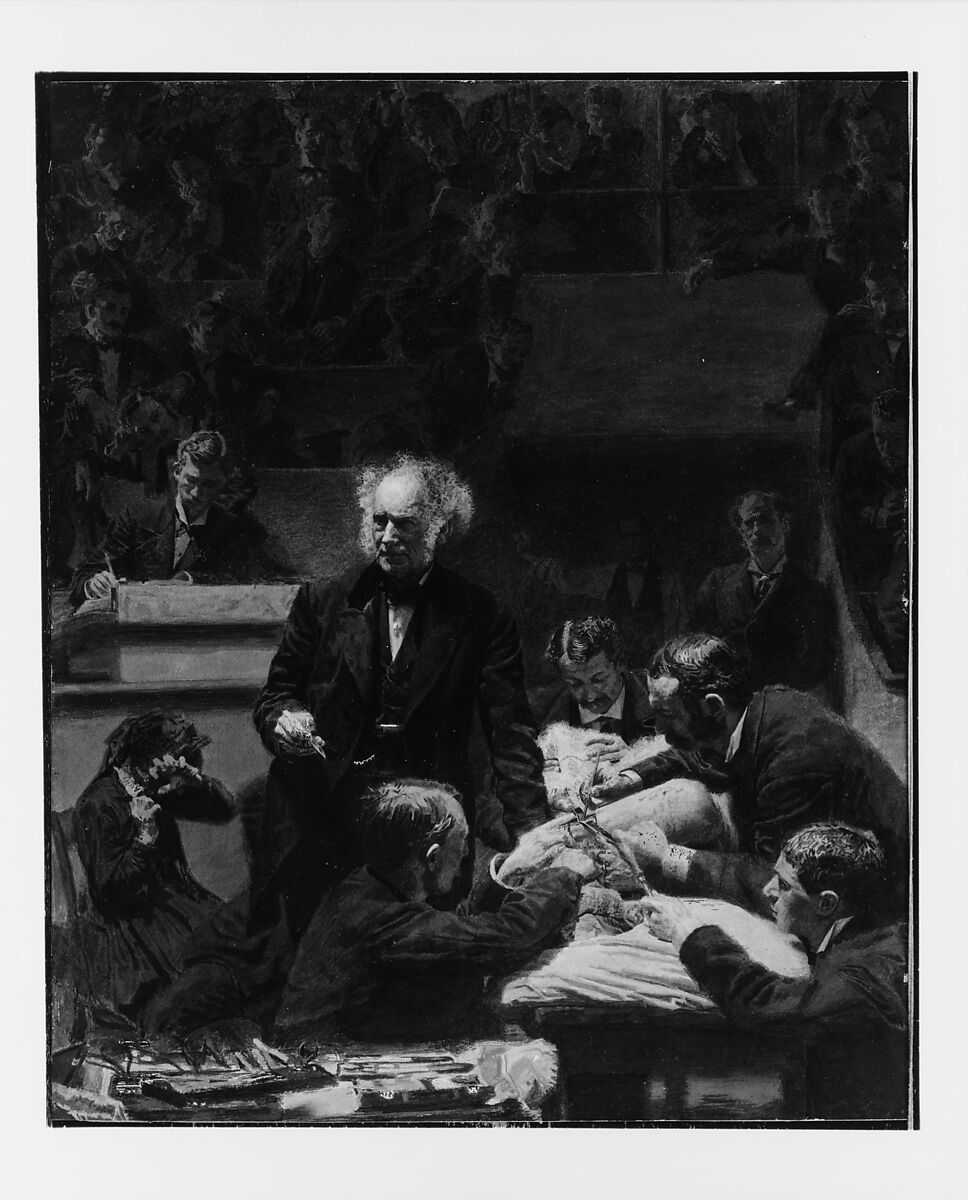 The Gross Clinic, Thomas Eakins (American, Philadelphia, Pennsylvania 1844–1916 Philadelphia, Pennsylvania), India ink and watercolor on cardboard, American