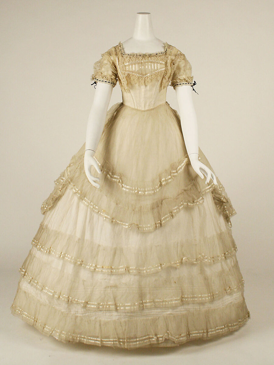 Ball gown, cotton, silk, British 