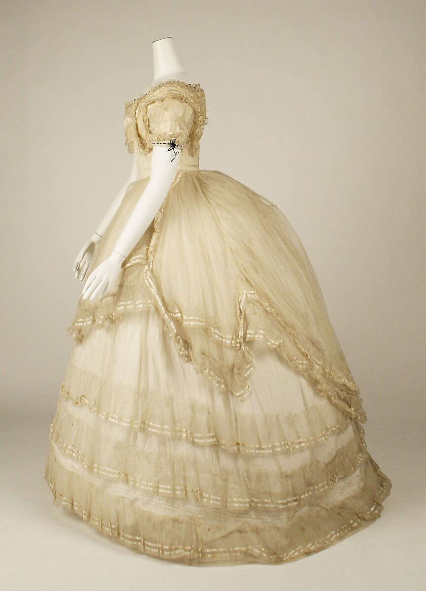 Ball gown, cotton, silk, British