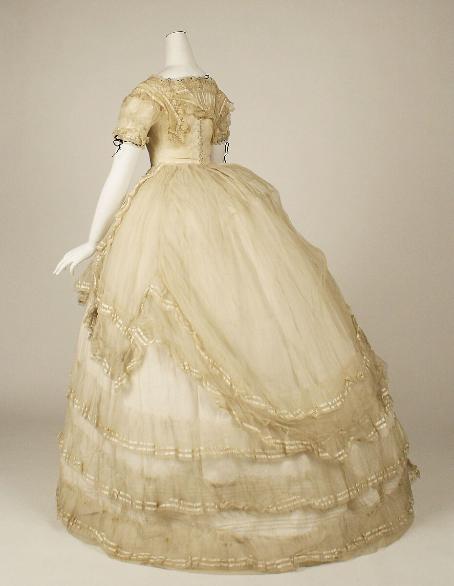 Ball gown, cotton, silk, British