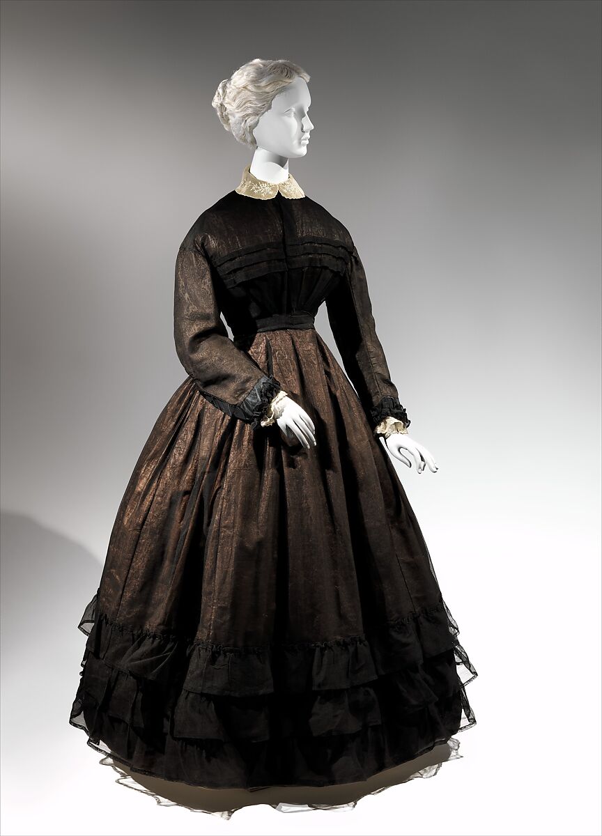 Mourning dress, cotton, silk, American 