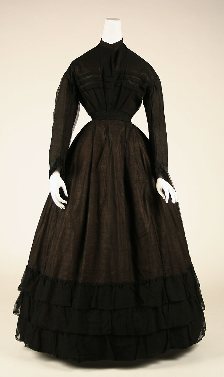 Mourning dress, cotton, silk, American