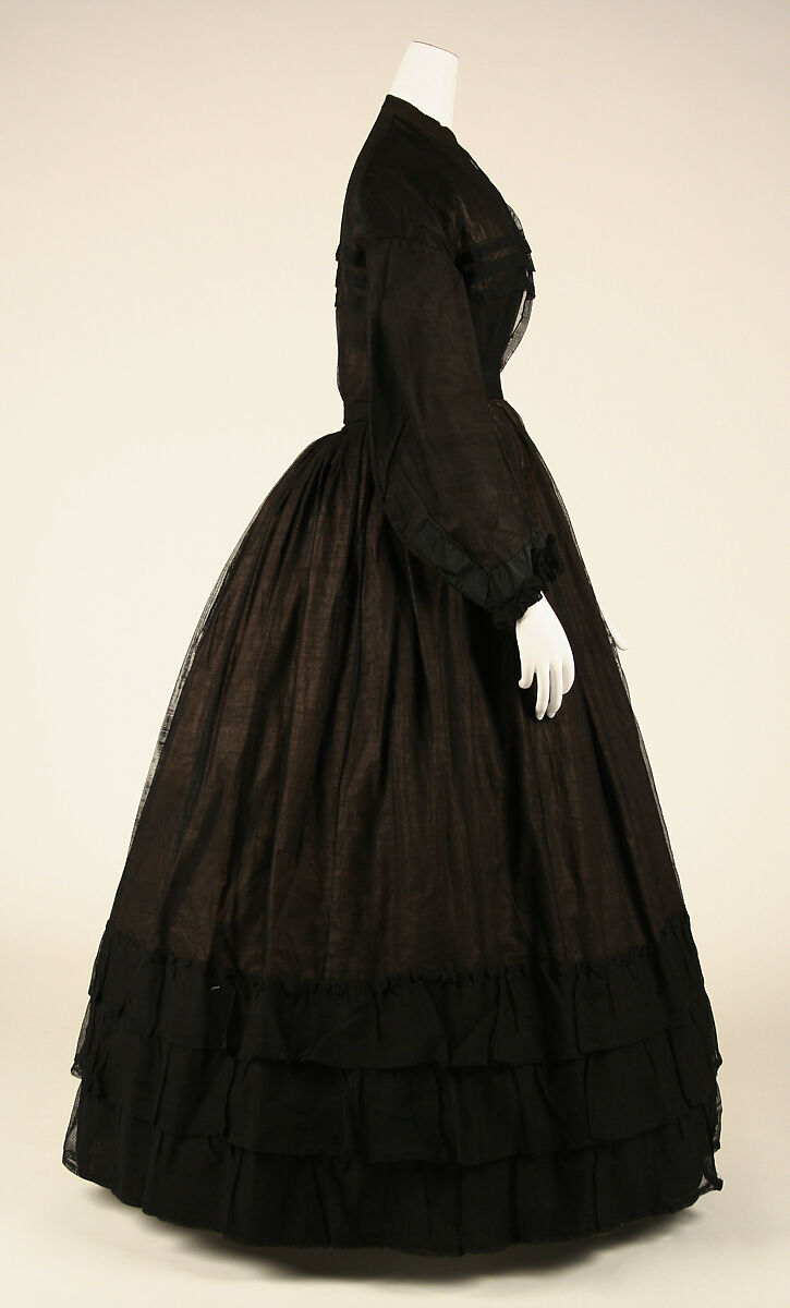 Mourning dress, cotton, silk, American