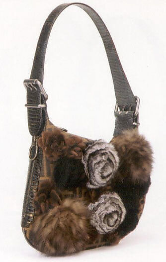 "Ostrik Bag", Fendi (Italian, founded 1925), a) fur, leather, synthetic, silk, metal
b) leather, Italian 