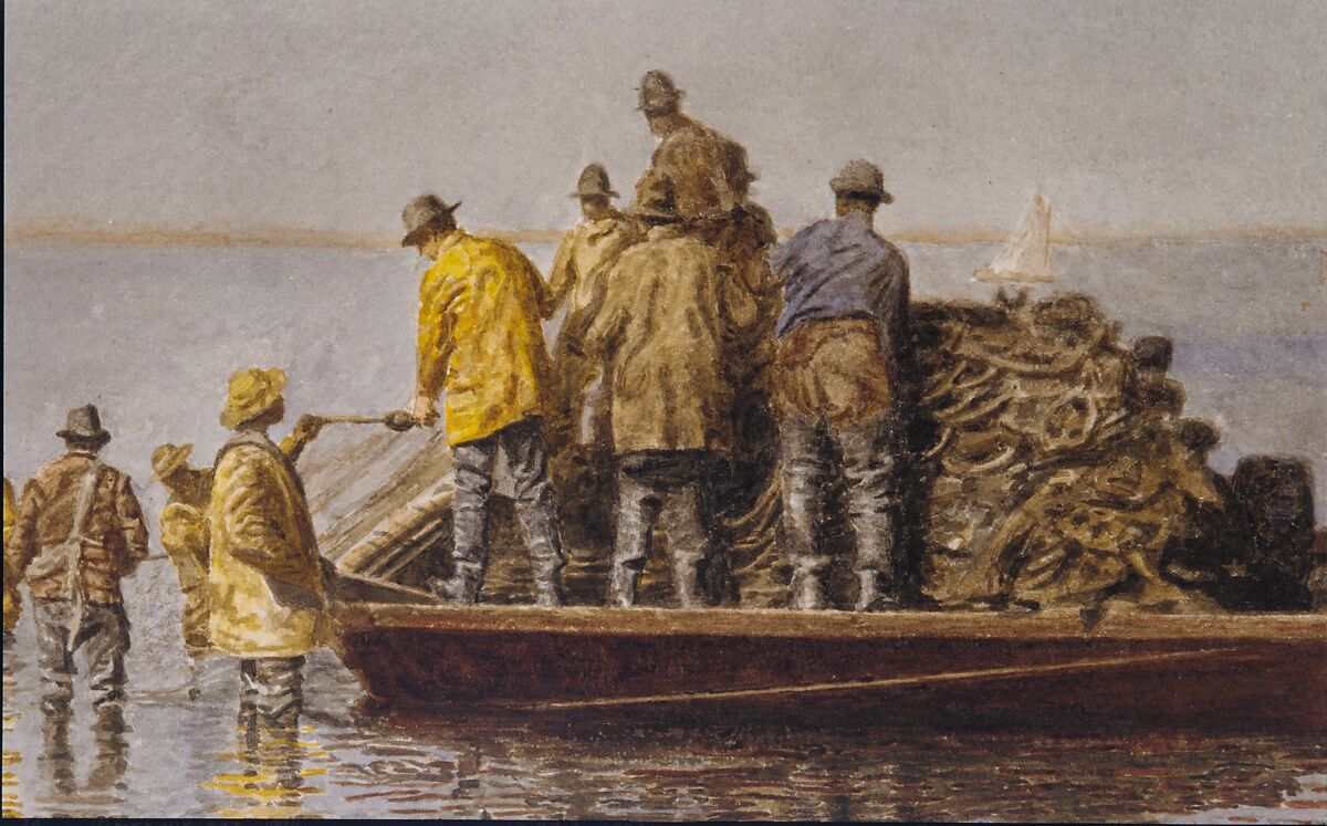 Taking Up the Net, Thomas Eakins (American, Philadelphia, Pennsylvania 1844–1916 Philadelphia, Pennsylvania), Watercolor on off-white wove paper, American