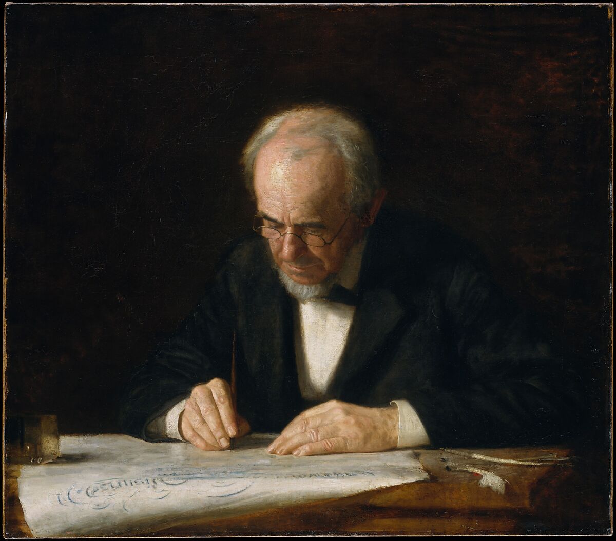 The Writing Master, Thomas Eakins (American, Philadelphia, Pennsylvania 1844–1916 Philadelphia, Pennsylvania), Oil on canvas, American 