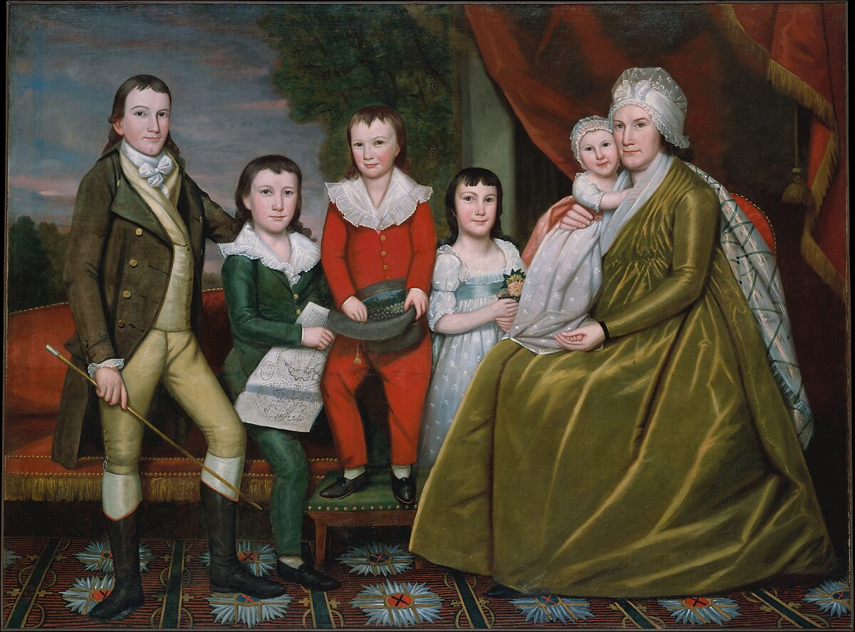 Mrs. Noah Smith and Her Children, Ralph Earl (American, Worcester County, Massachusetts 1751–1801 Bolton, Connecticut), Oil on canvas, American 