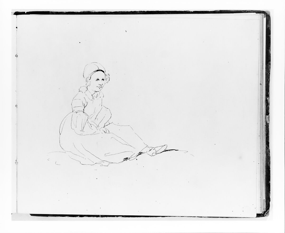 Sketchbook of Figure and Landscape Subjects, Francis William Edmonds (American, Hudson, New York 1806–1863 Bronxville, New York), Drawings in graphite and pen and brown ink on off-white wove paper, bound in marbled paper with leather spine and corners, American
