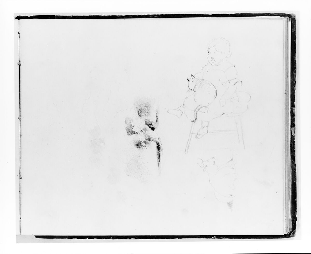 Sketchbook of Figure and Landscape Subjects, Francis William Edmonds (American, Hudson, New York 1806–1863 Bronxville, New York), Drawings in graphite and pen and brown ink on off-white wove paper, bound in marbled paper with leather spine and corners, American