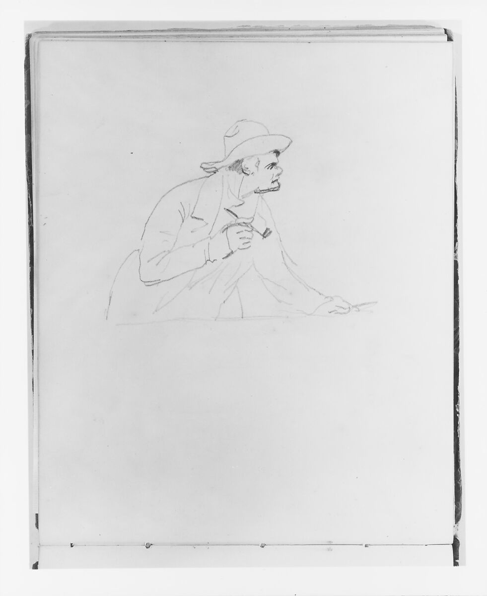 Sketchbook of Figure and Landscape Subjects, Francis William Edmonds (American, Hudson, New York 1806–1863 Bronxville, New York), Drawings in graphite and pen and brown ink on off-white wove paper, bound in marbled paper with leather spine and corners, American