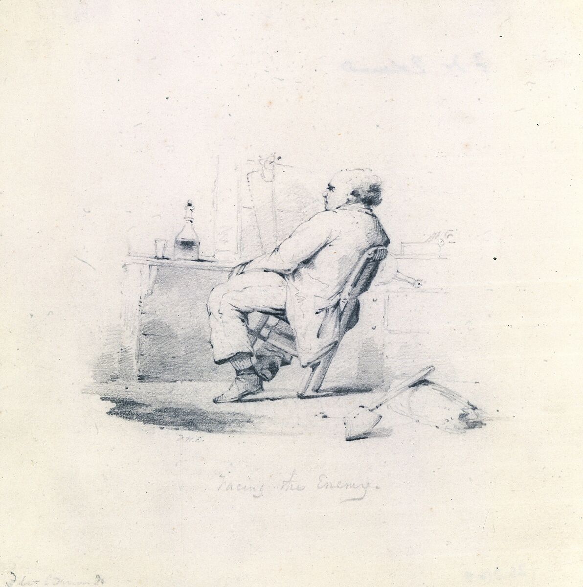 Study for Facing the Enemy (from McGuire Scrapbook), Francis William Edmonds (American, Hudson, New York 1806–1863 Bronxville, New York), Graphite on white wove paper, American 