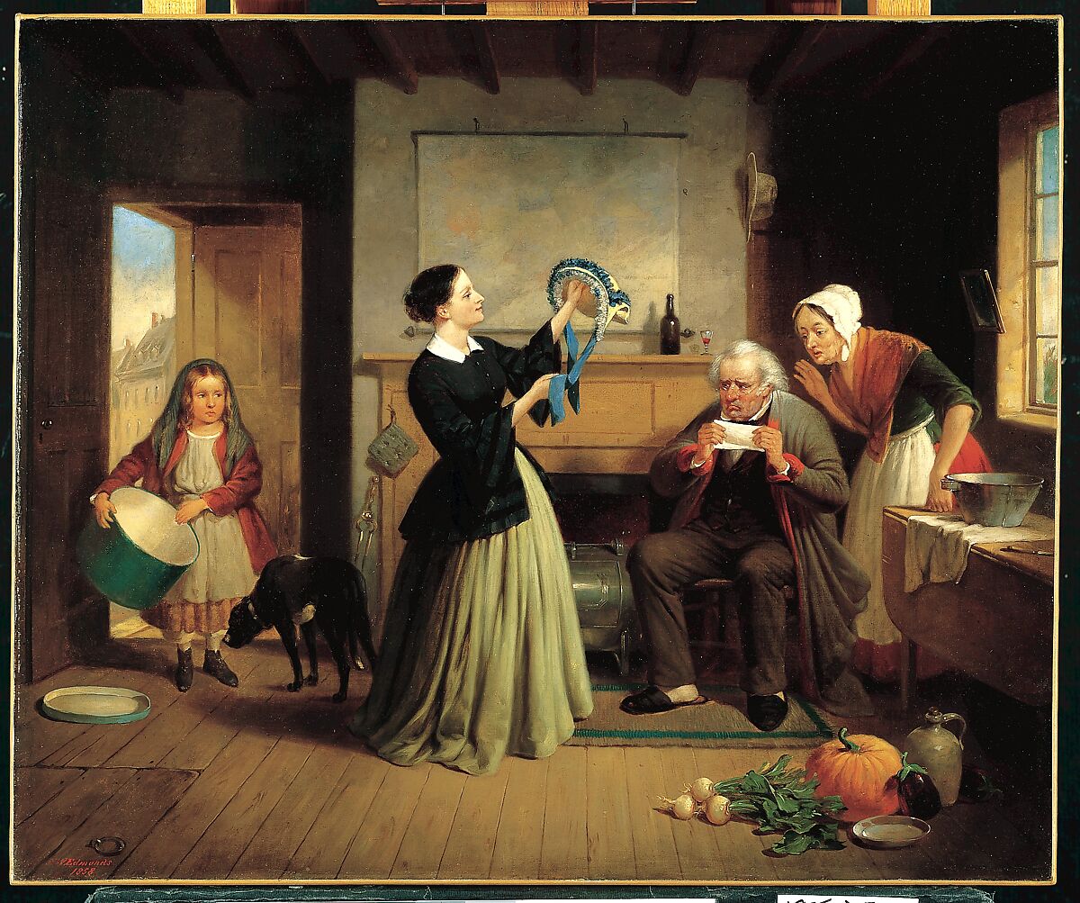 The New Bonnet, Francis William Edmonds (American, Hudson, New York 1806–1863 Bronxville, New York), Oil on canvas, American