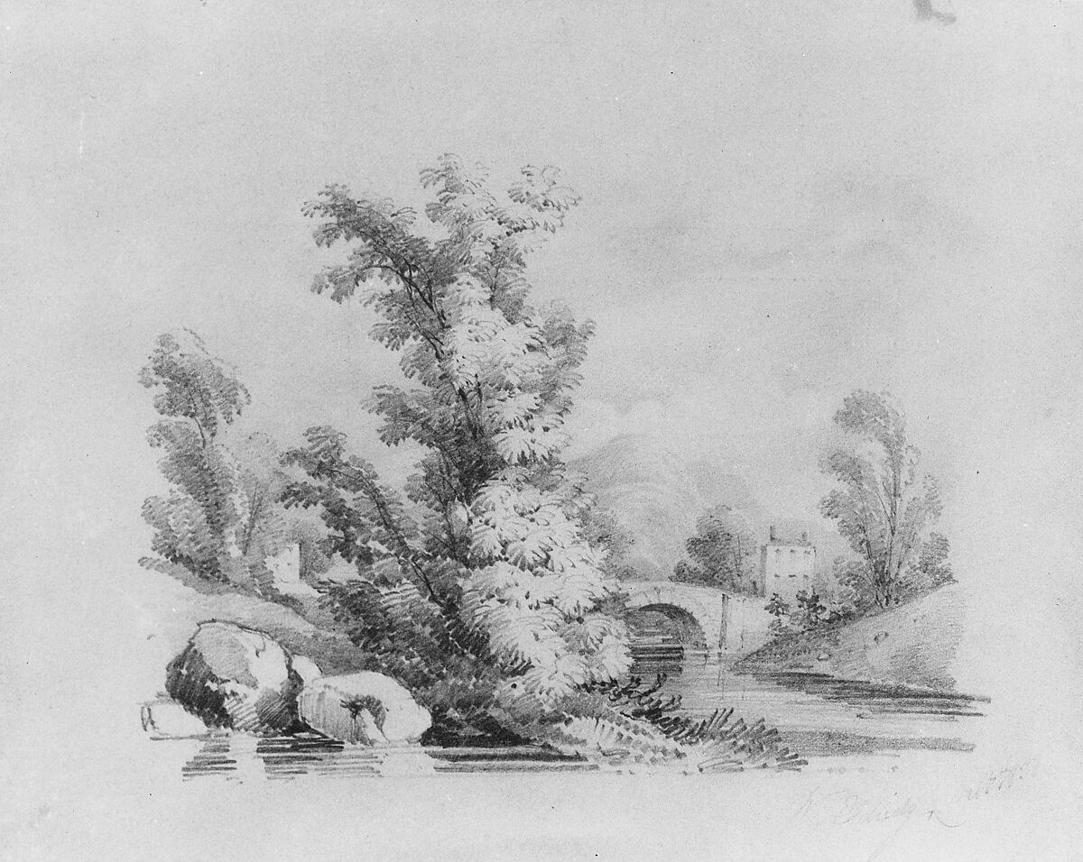 Landscape (from McGuire Scrapbook), W. Eldridge, Graphite on white wove paper, American 