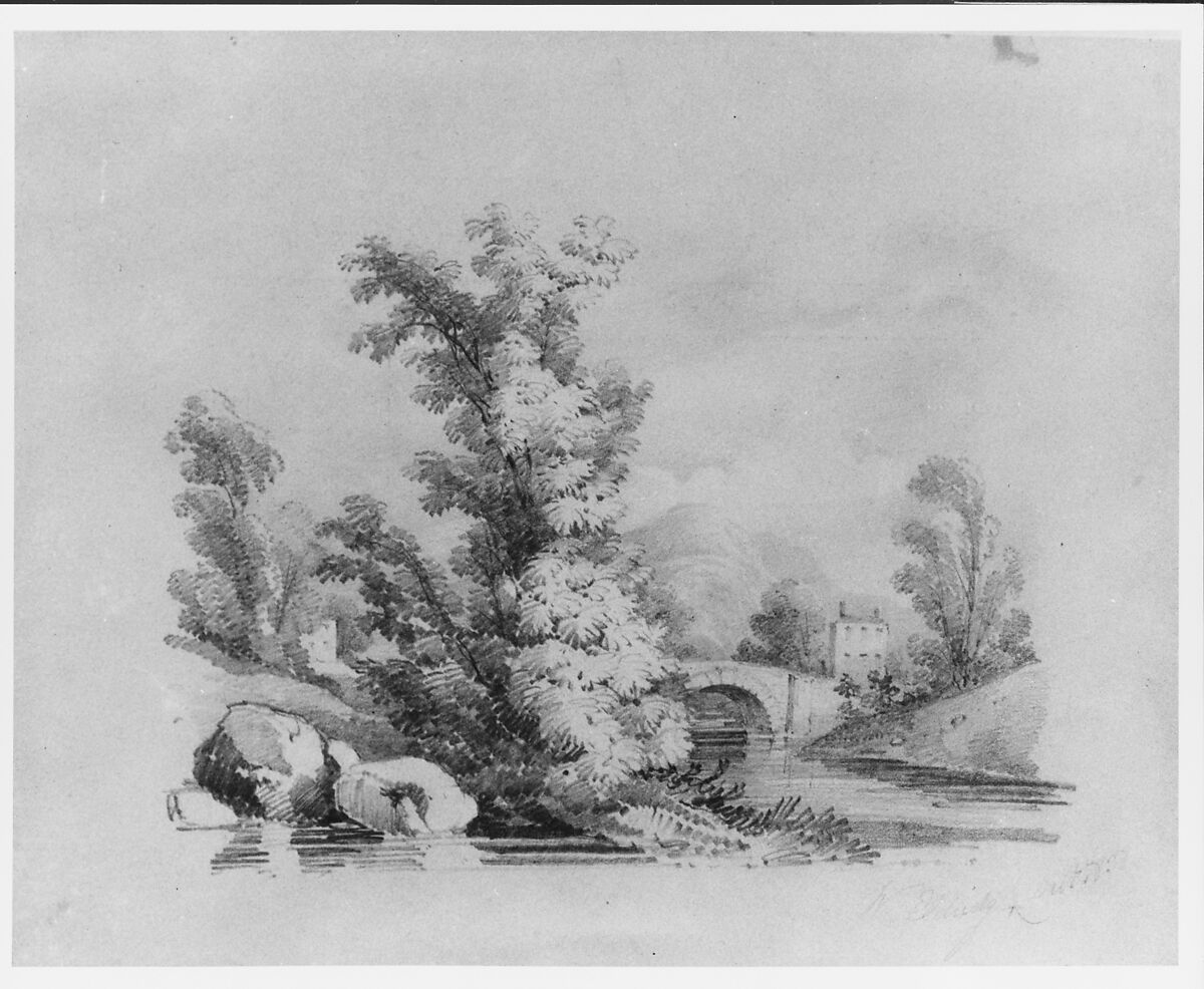 Landscape (from McGuire Scrapbook), W. Eldridge, Graphite on white wove paper, American