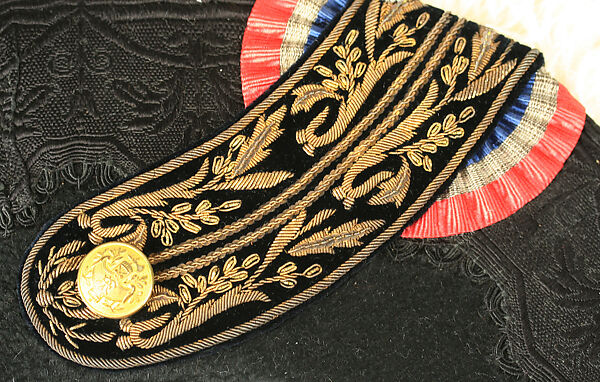 Uniform, wool, silk, feathers, metal, glass, French