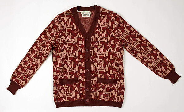Cardigan sweater, Jean Cacharel (French, born 1932), wool, plastic, French 