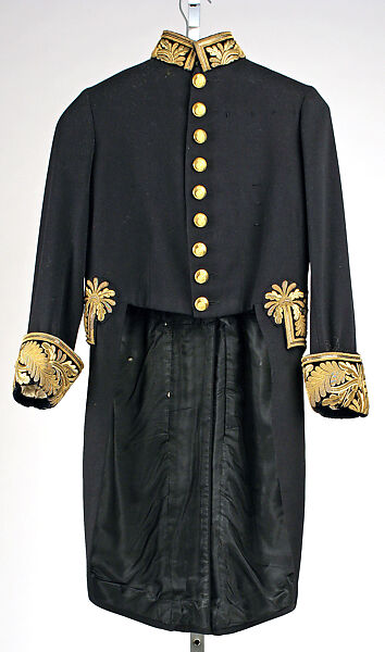 Court coat, Anderson &amp; Sheppard (British, founded 1906), wool, silk, metal, British 