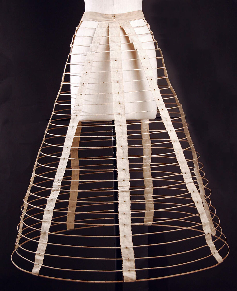 Cage crinoline, cotton, metal, leather, American