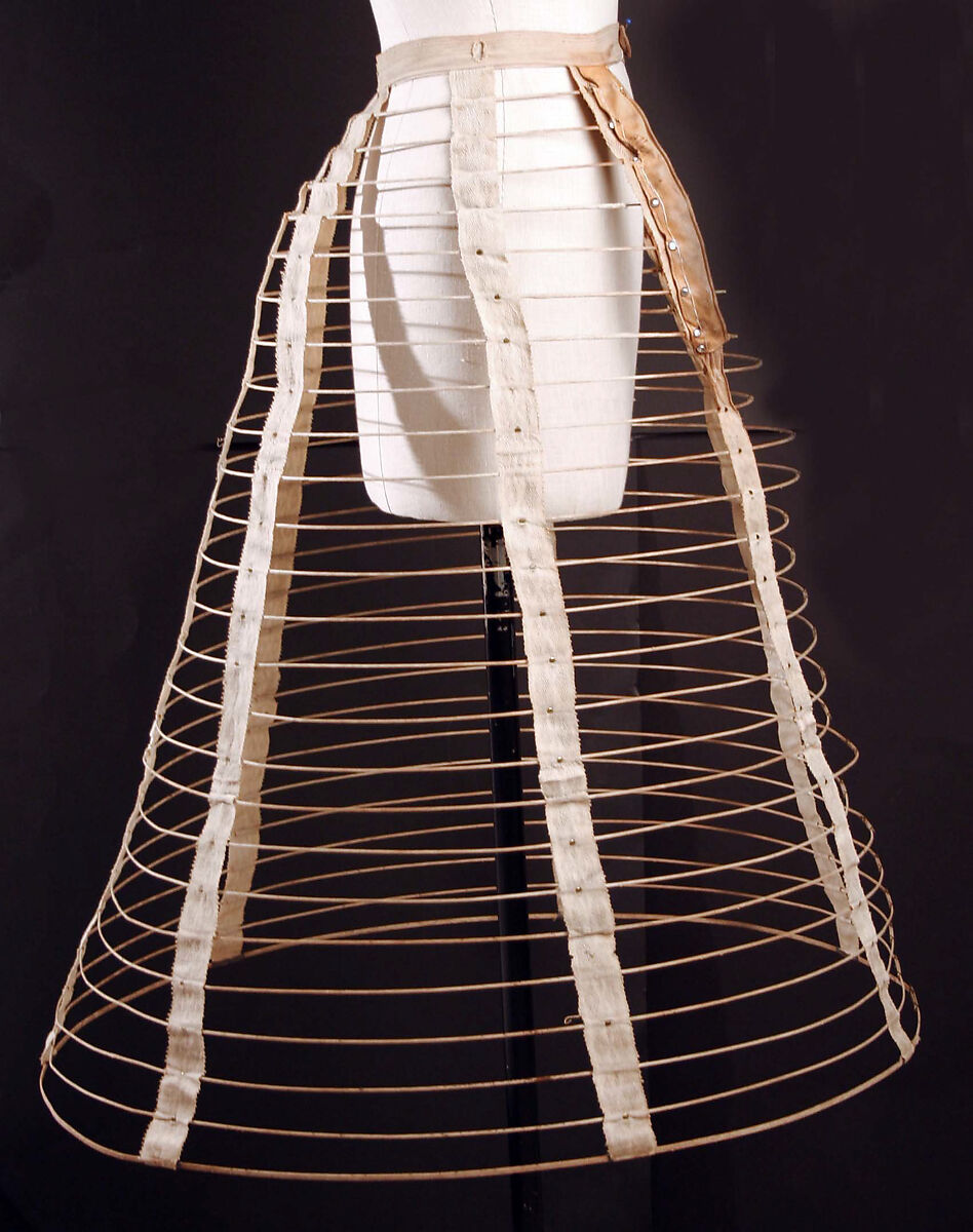 Cage crinoline, cotton, metal, leather, American 