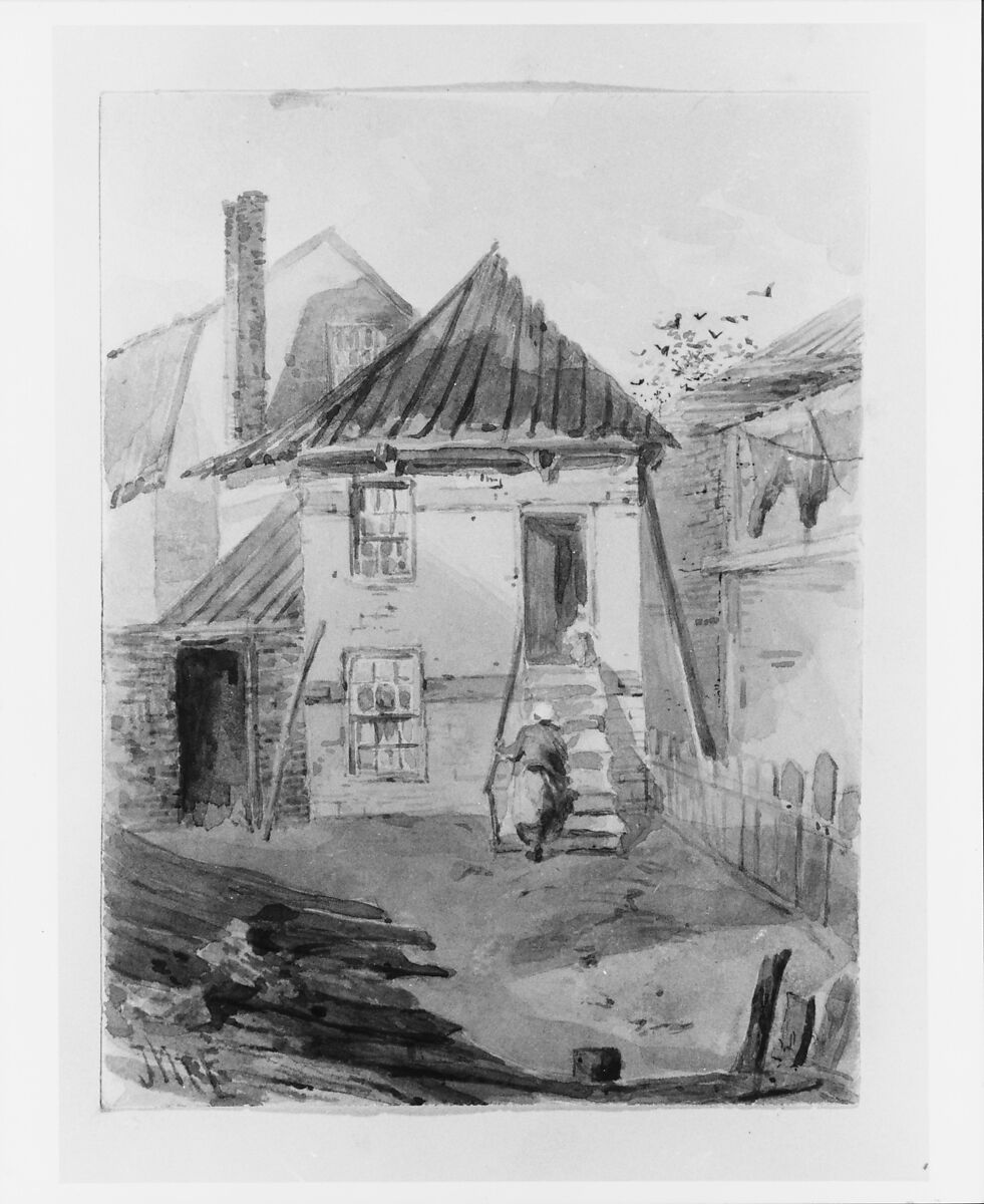 Barracks at Fort Pitt (from Cropsey Album), John Mackie Falconer (American, Edinburgh 1820–1903 New York), Watercolor and graphite on smooth-surfaced white wove paper, American