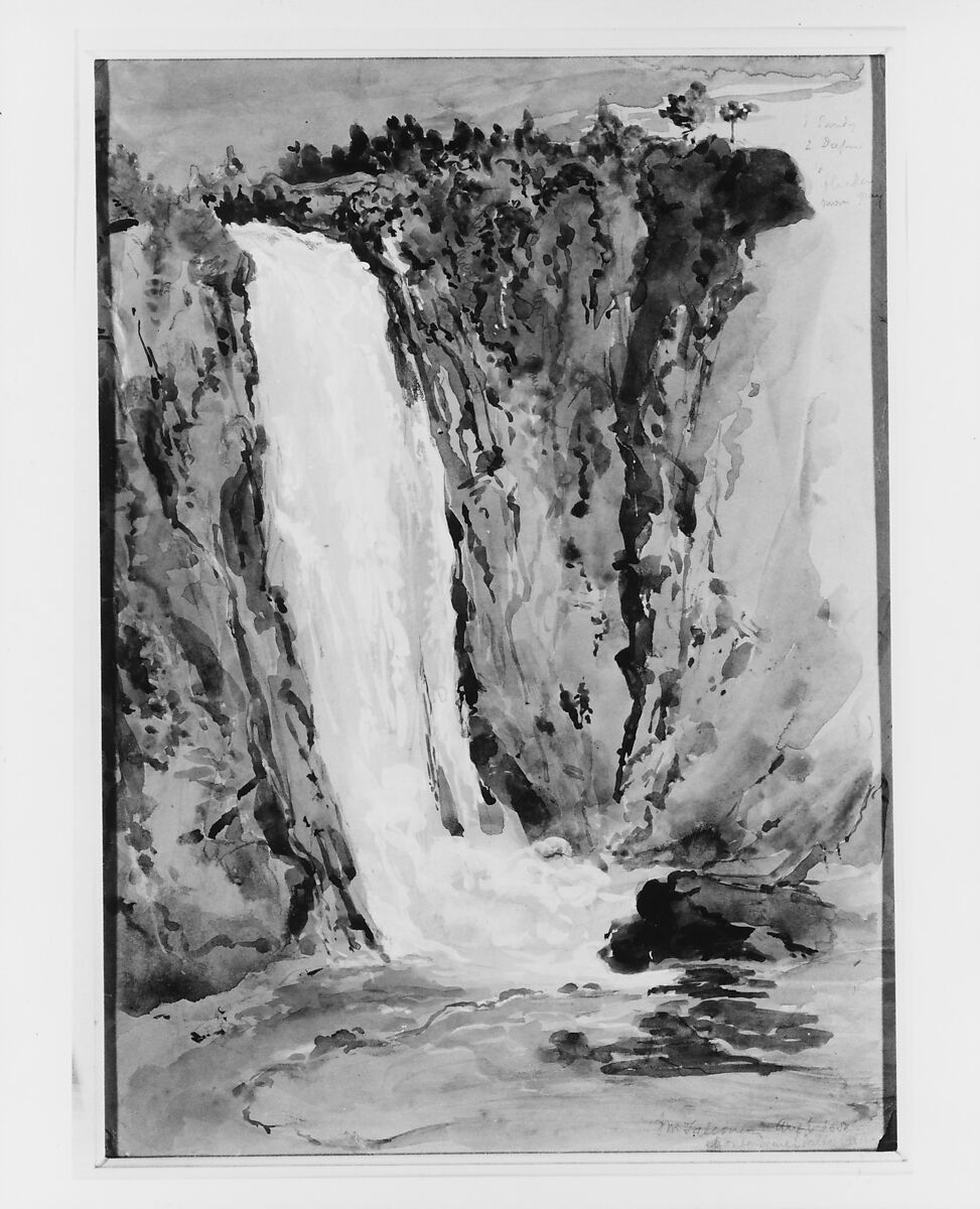 Montmorency Falls, Canada, John Mackie Falconer (American, Edinburgh 1820–1903 New York), Watercolor, gouache, and graphite on light brown wove paper, American