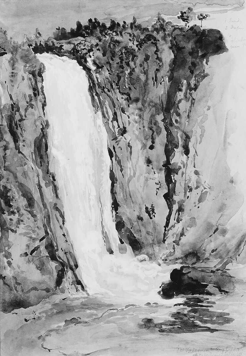 Montmorency Falls, Canada, John Mackie Falconer (American, Edinburgh 1820–1903 New York), Watercolor, gouache, and graphite on light brown wove paper, American 