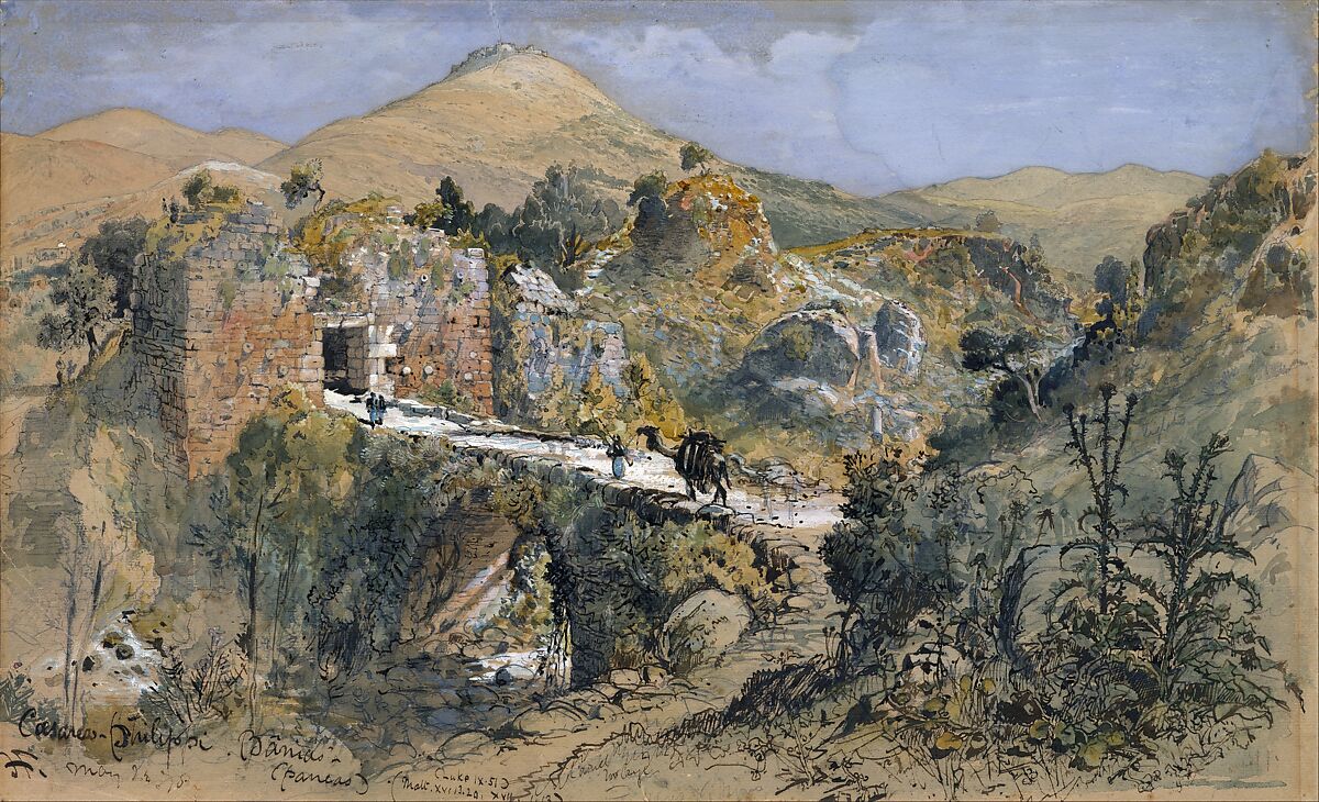 Caesarea Philippi (Banias), Harry Fenn (American (born England), Surrey 1845–1911 Montclair, New Jersey), Watercolor, gouache, brown ink, and graphite on light brown wove paper, American 