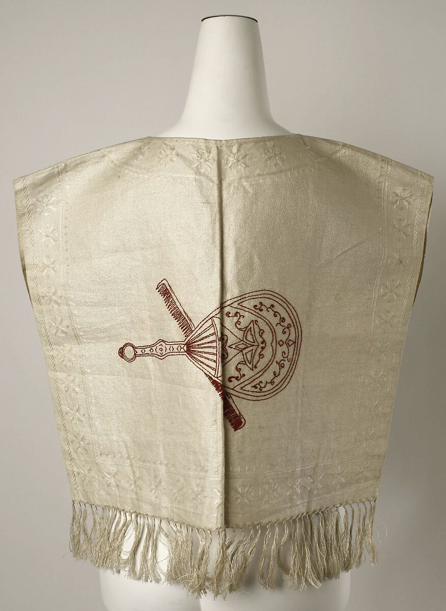 Bib, linen, silk, American or European