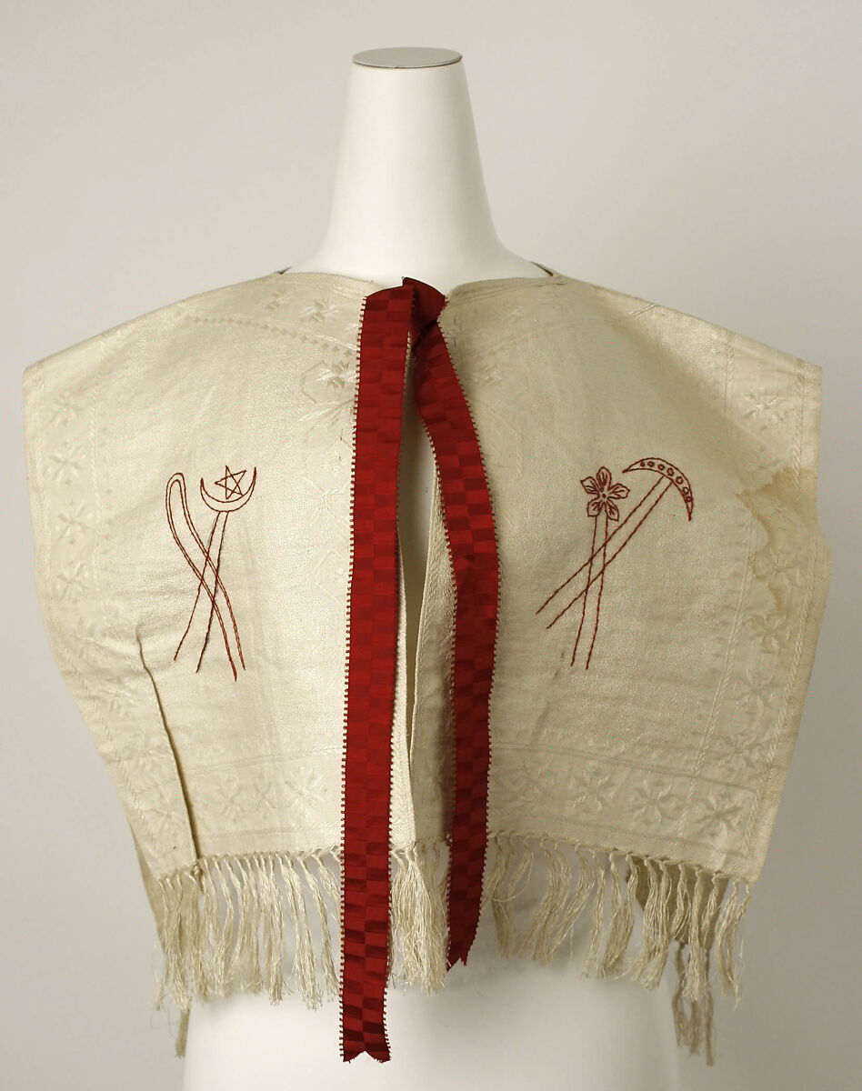 Bib, linen, silk, American or European 