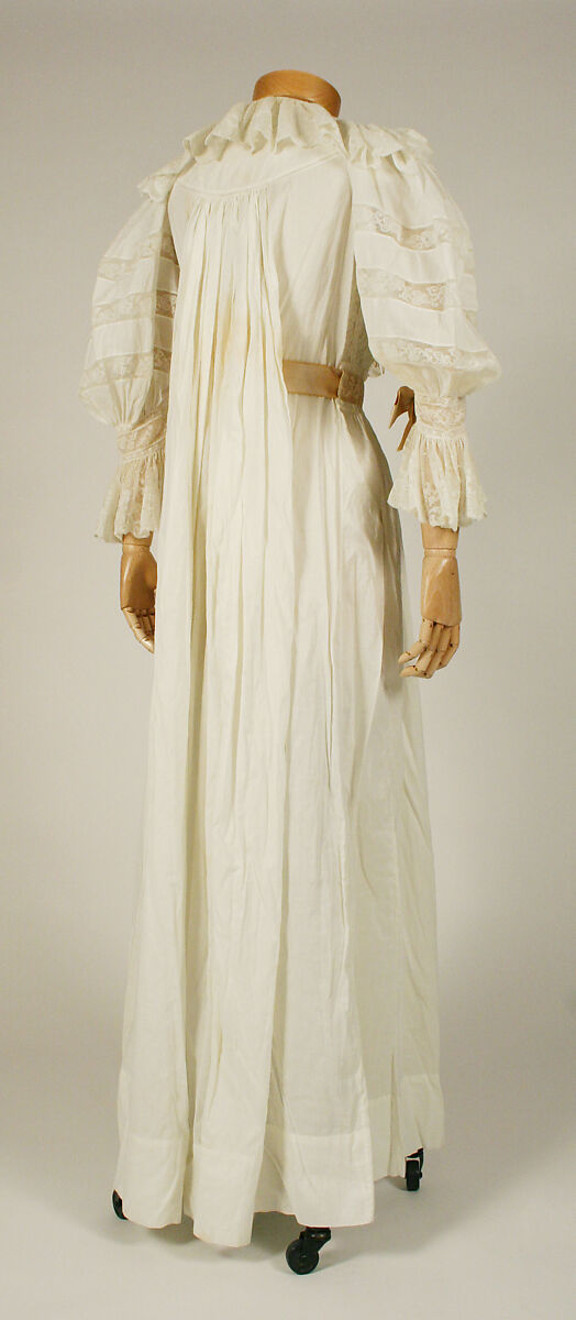 Nightgown, cotton, silk, American