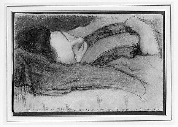 Woman Asleep on Pillow, Kenneth Frazier (1867–1949), Pastel on gray paper, American