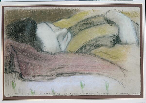 Woman Asleep on Pillow, Kenneth Frazier (1867–1949), Pastel on gray paper, American 