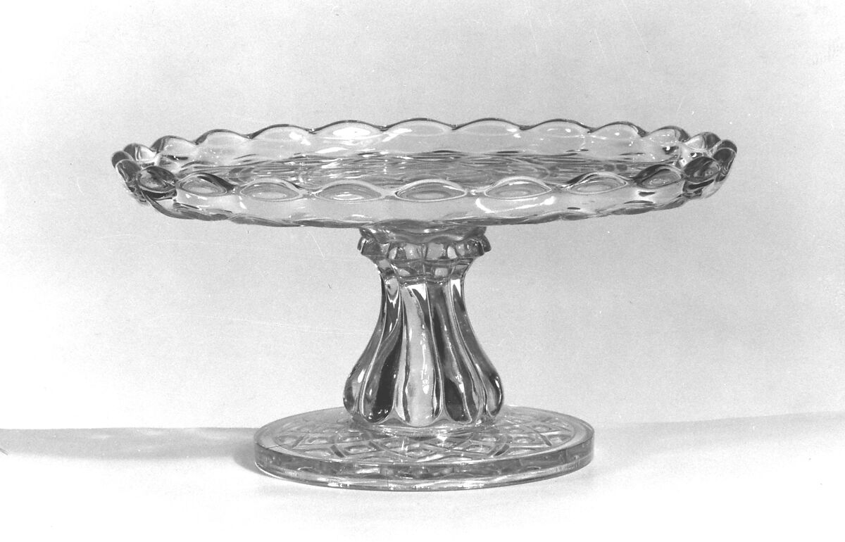 Cake plate, Pressed glass, American 