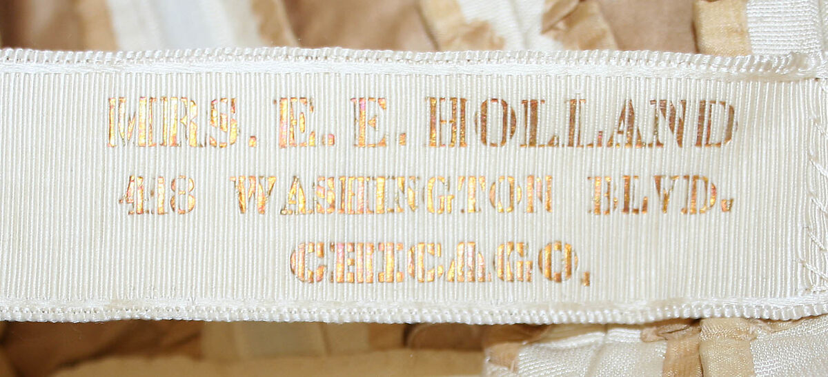 Wedding ensemble, Mrs. E. E. Holland, (a–d) silk
(e, f) leather, American