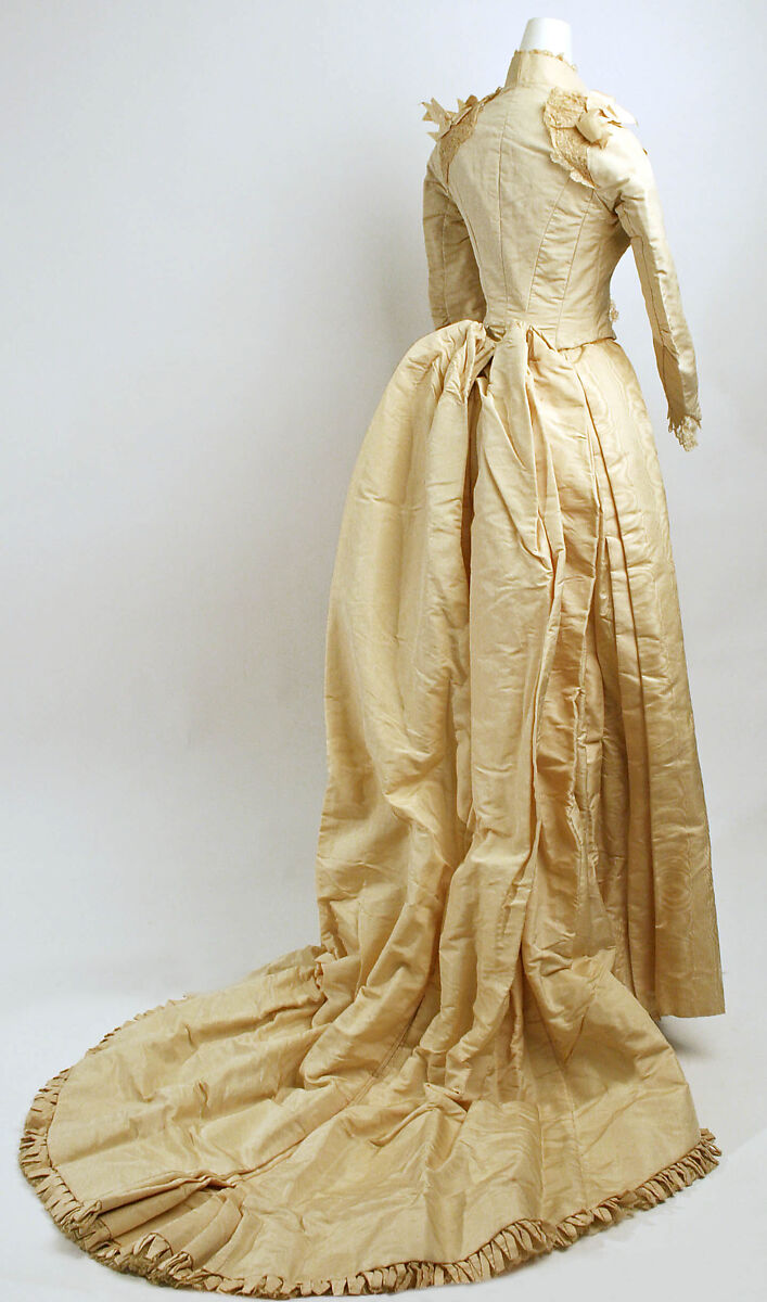 Wedding ensemble, Mrs. E. E. Holland, (a–d) silk
(e, f) leather, American