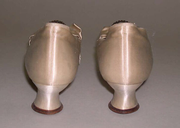 Evening shoes, silk, leather, paste, metal, American