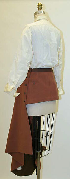 Riding ensemble, (a–c) Roberts &amp; Carroll (British), wool, cotton, silk, leather, wood, British