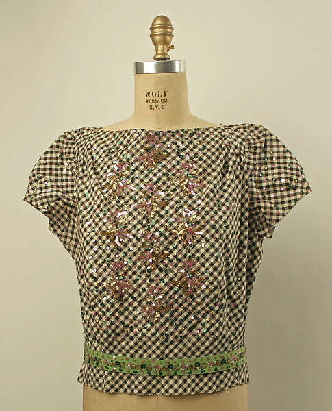 Evening blouse, Mainbocher (French and American, founded 1930), cotton, silk, plastic, glass, American 