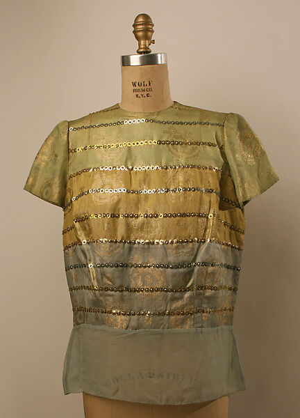 Evening blouse, Mainbocher (French and American, founded 1930), silk, metallic thread, plastic, American 