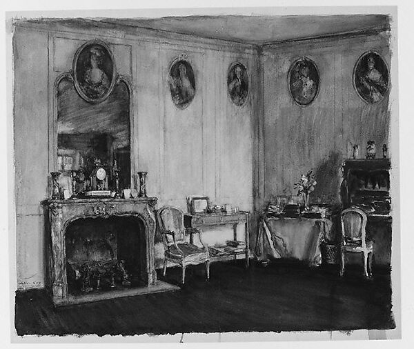 Interior, Walter Gay (American, 1856–1937), Watercolor, gouache, and graphite on off-white wove paper, American