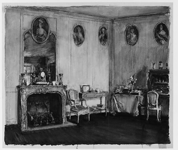 Interior, Walter Gay (American, 1856–1937), Watercolor, gouache, and graphite on off-white wove paper, American
