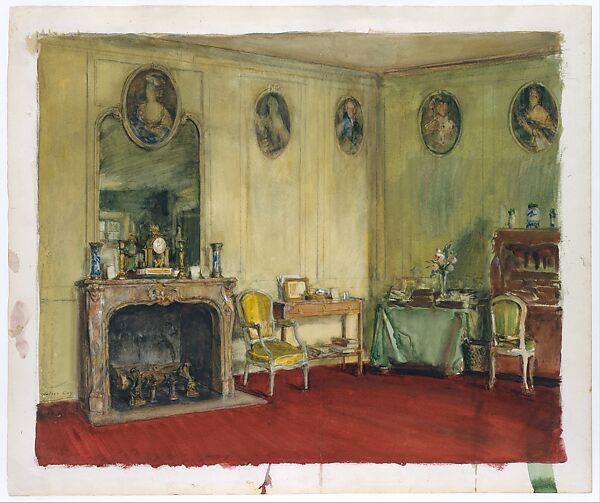 Interior, Walter Gay (American, 1856–1937), Watercolor, gouache, and graphite on off-white wove paper, American 