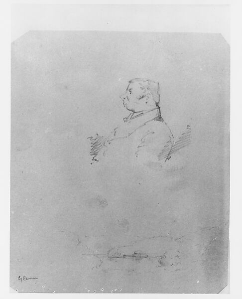 Portrait of a Man; Landscape (from McGuire Scrapbook), Glenn, Graphite on buff-colored wove paper, American 