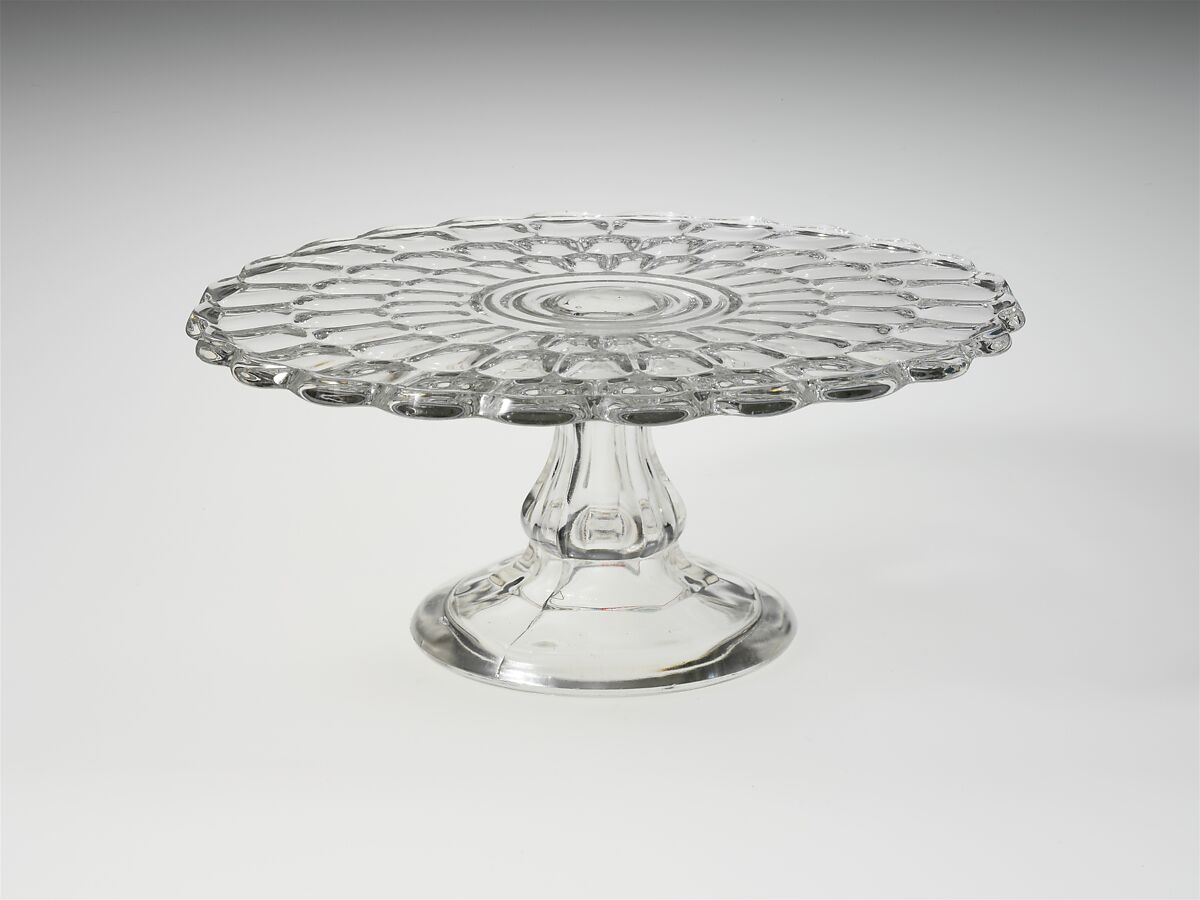 Cake Stand, Bakewell, Pears and Company (1836–1882), Pressed glass, American 
