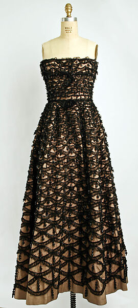 Evening dress, House of Balenciaga (French, founded 1937), silk, cotton, sequins, beads, French 