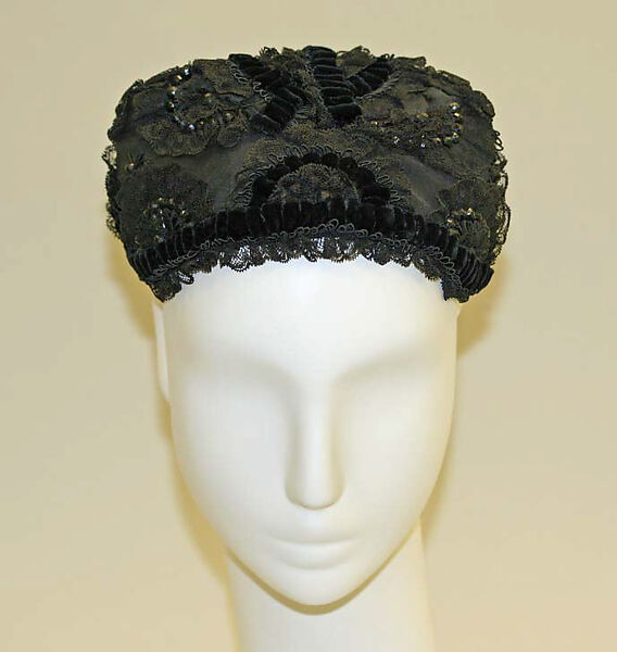 Hat, House of Balenciaga (French, founded 1937), silk, cotton, jet, French 