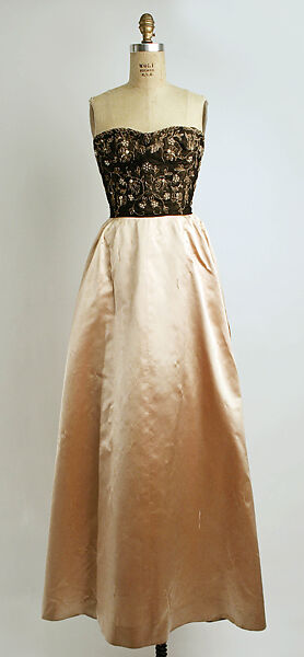 Evening ensemble, House of Balenciaga (French, founded 1937), silk, simulated pearls, French