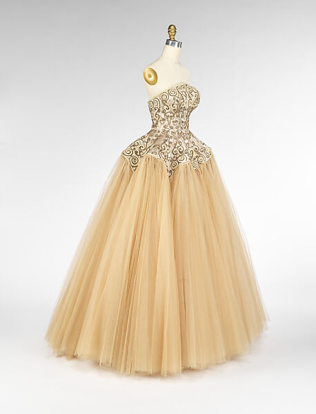Ensemble, House of Balenciaga (French, founded 1937), silk, metallic, glass, French