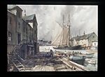 Ancient Wharves, Gordon Grant (American, San Francisco 1875–1962 New York), Watercolor, graphite, and charcoal on white wove paper, American