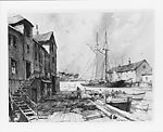 Ancient Wharves, Gordon Grant (American, San Francisco 1875–1962 New York), Watercolor, graphite, and charcoal on white wove paper, American